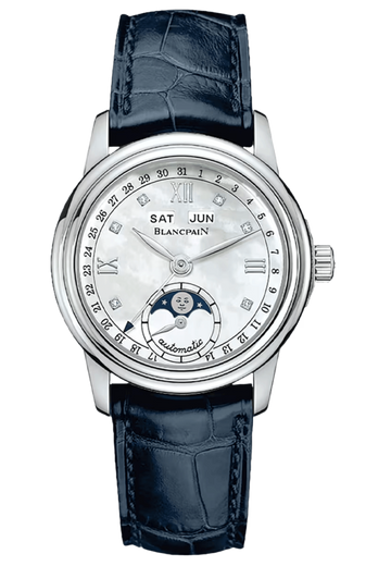 Blancpain Ladybird Quantieme Complet Mother of Pearl Blue Alligator Ladies Watch - 2360 1191A 55A