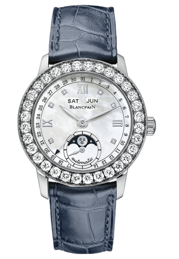 Blancpain Ladybird Quantieme Complet White Gold Diamond Blue Alligator Ladies Watch - 2360 1991A 55A