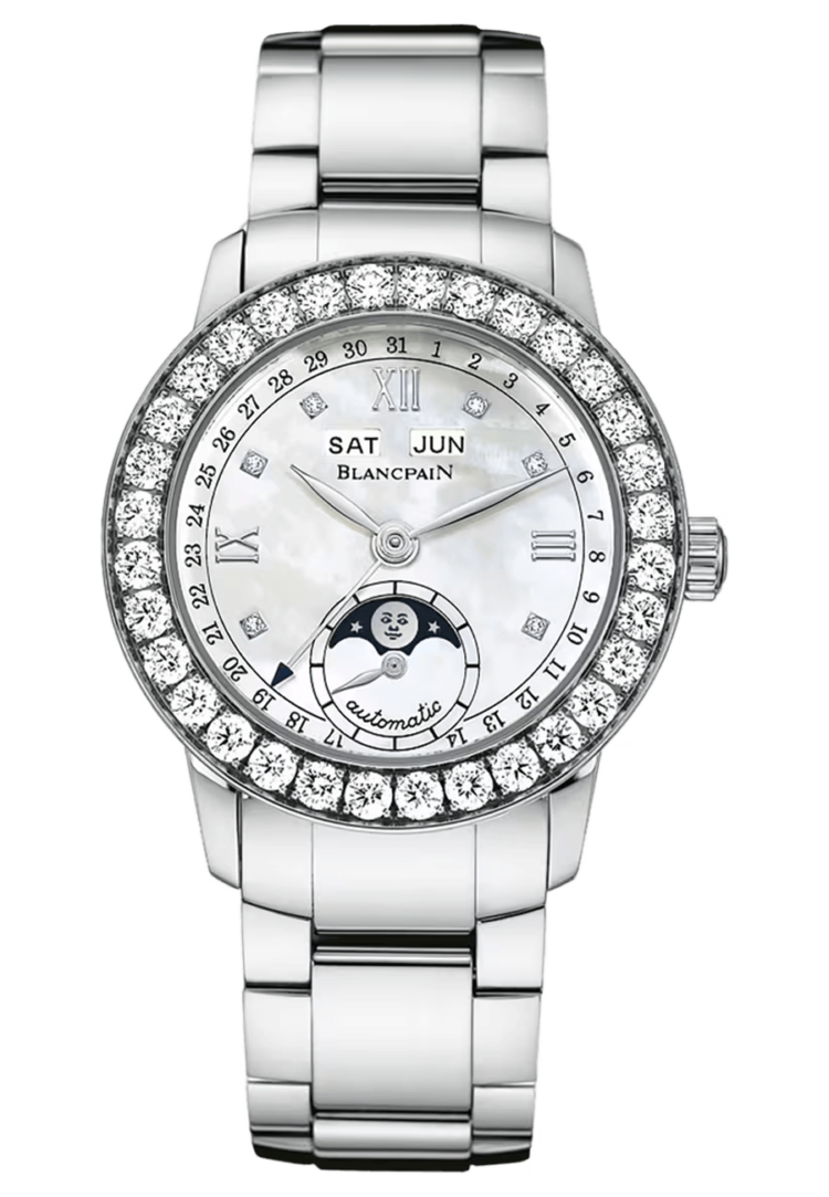 Blancpain Ladybird Quantieme Complet Mother of Pearl White Gold Diamond Ladies Watch - 2360 1991A 75A