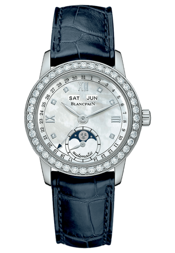 Blancpain Ladybird Quantieme Complet Diamond Blue Alligator Ladies Watch - 2360 4691A 55A