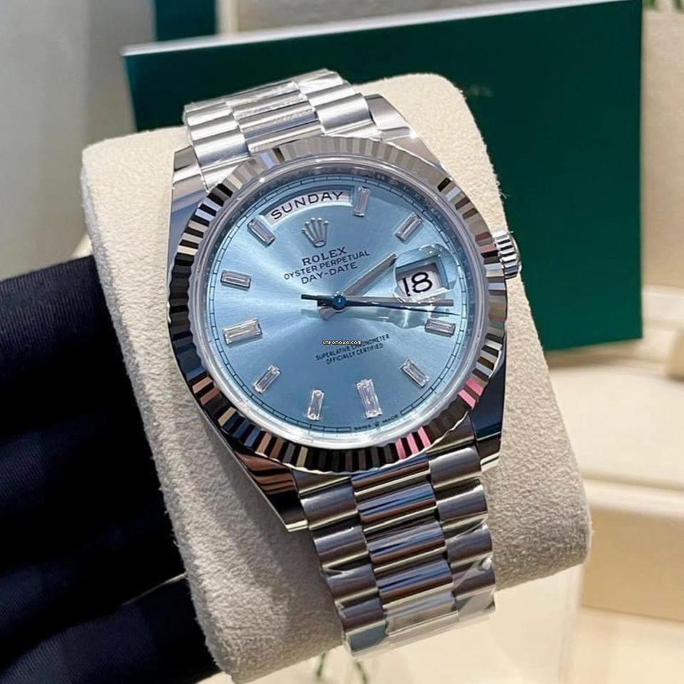 Rolex Day-Date 40 NEW 2024 Day-Date 40 ICE BLUE BAGUETTE