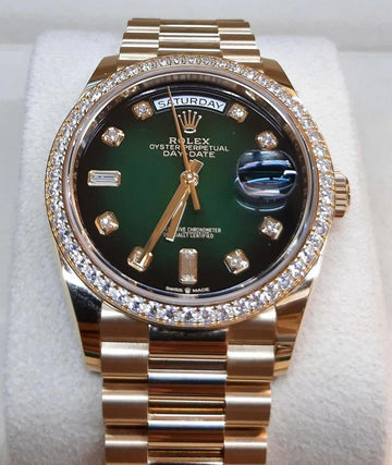 Rolex Day-Date 36 NEW 2024 Day-Date 36 GREEN OMBRE FACTORY DIAMOND BEZEL