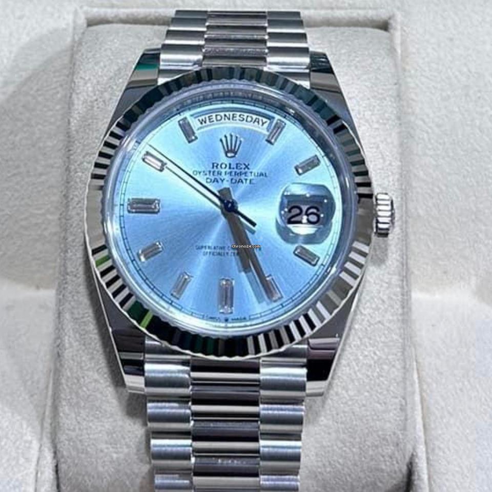 Rolex Day-Date 40 NEW 2023 Day-Date 40 Platinum ICE BLUE FACTORY BAGUETTE DIAL Fluted Bezel