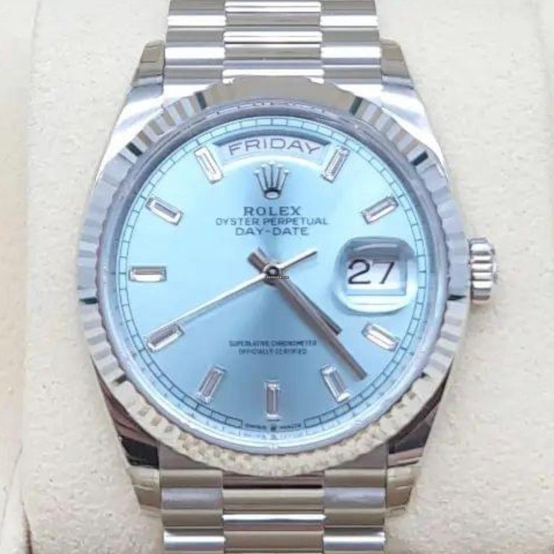 Rolex Day-Date NEW 2023 Day Date ICE BLUE BAGUETTE DIAL 128236