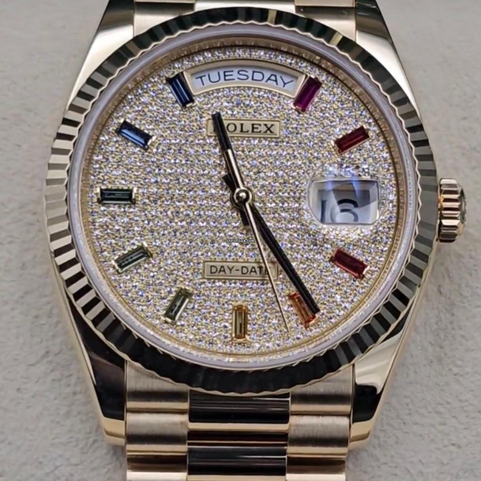Rolex Day-Date 36 NEW 2023 Day-Date 36 PAVE DIAMOND RAINBOW 128238