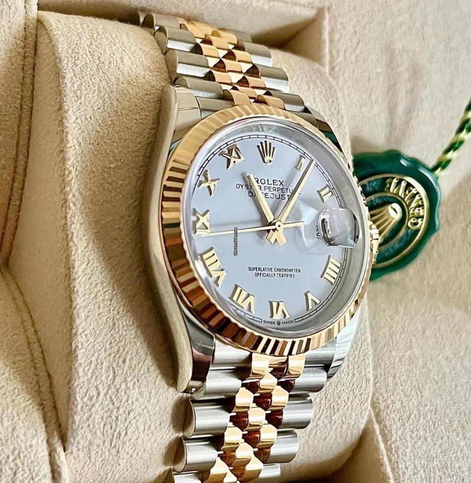 Rolex Datejust 36 NEW 2023 Datejust 36 WHITE ROMAN DIAL JUBILEE 18KT Yellow Gold 126233