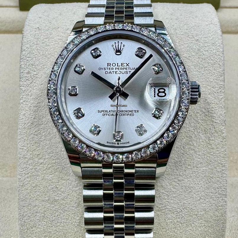 Rolex Datejust 31 NEW 2023+ Datejust 31 SILVER DIAMOND DIAL FACTORY BEZEL 278384RBR