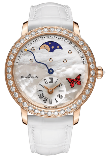 Blancpain Ladybird Quantieme Retrograde White Ostrich Diamond Ladies Watch - 3653A 2954 58CB