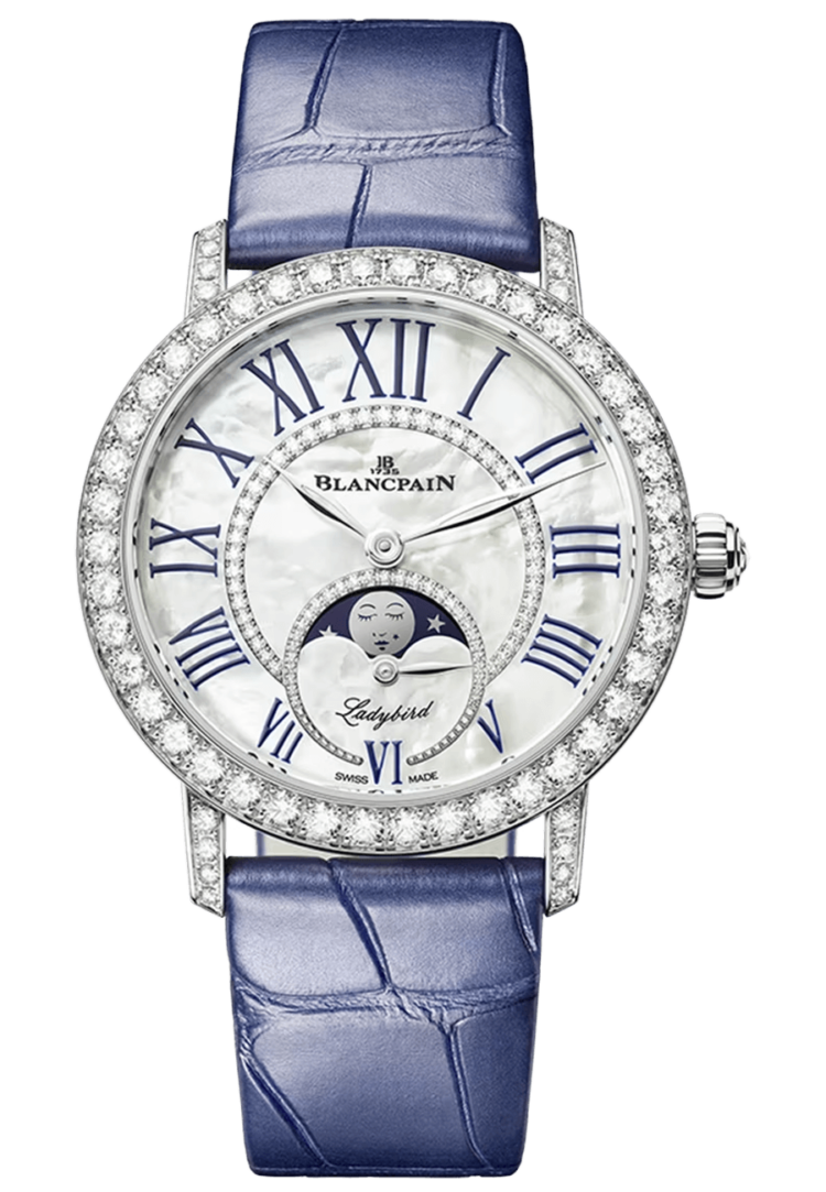 Blancpain Ladybird Colors Phases de Lune White Gold Blue Alligator Ladies Watch - 3662 1954 55B