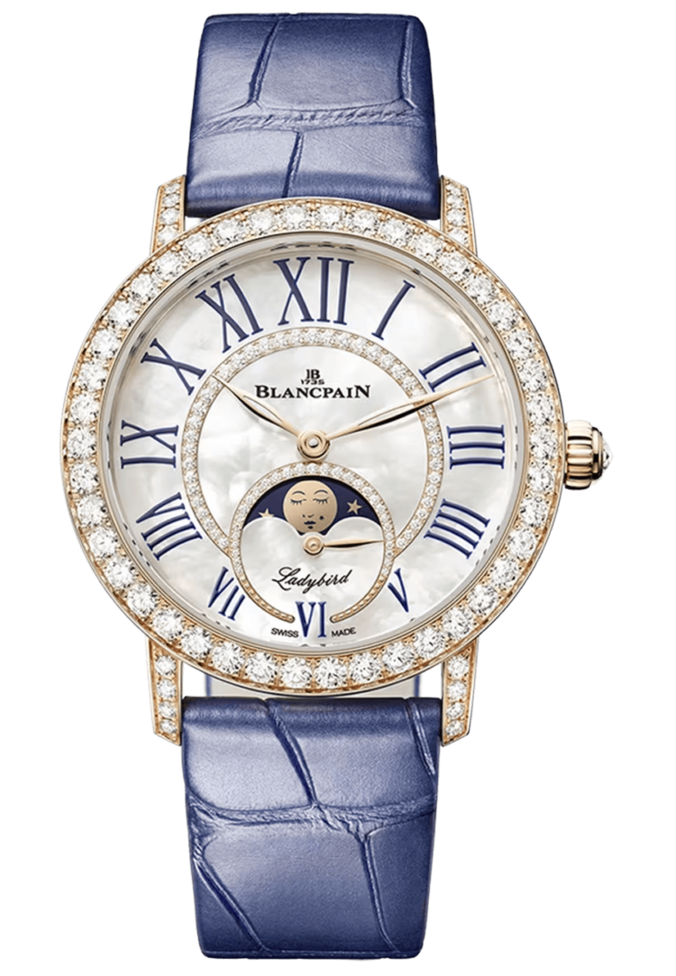 Blancpain Ladybird Colors Phases de Lune Red Gold Blue Alligator Ladies Watch - 3662 2954 55B