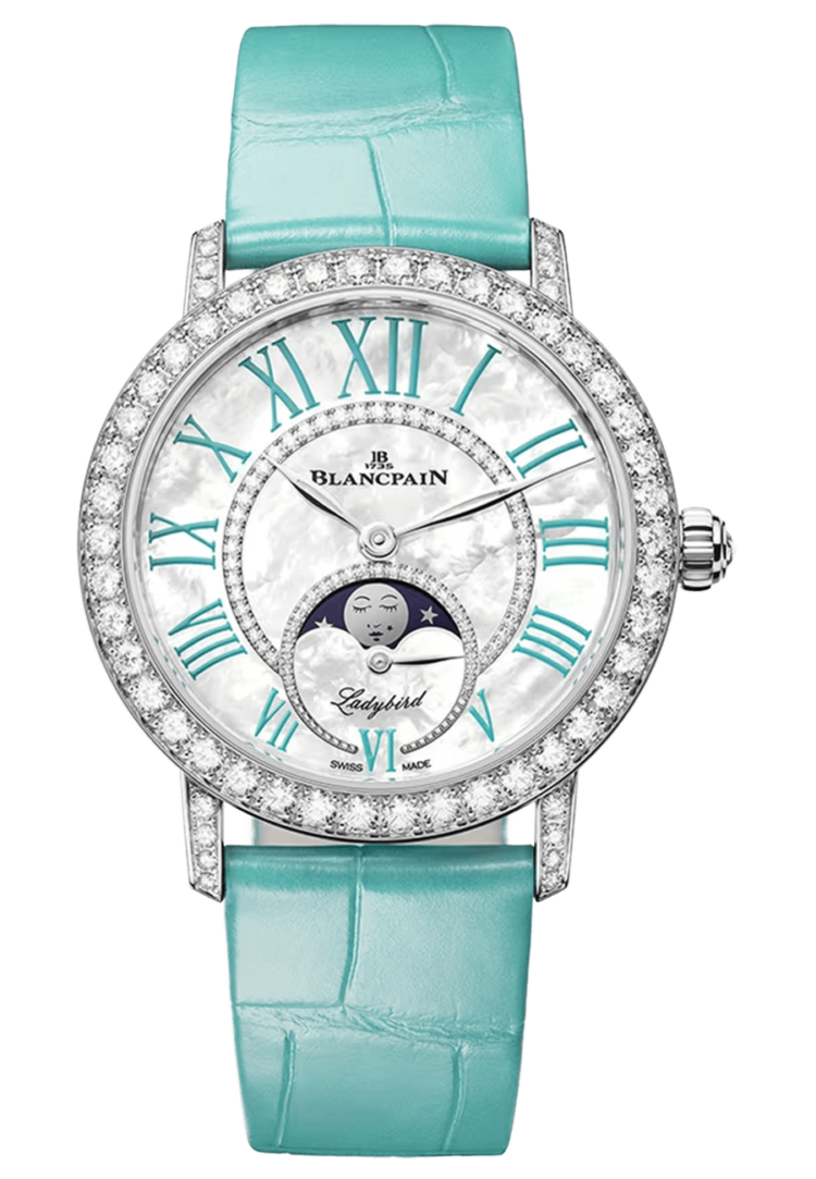 Blancpain Ladybird Colors Phases de Lune White Gold Turquoise Alligator Ladies Watch - 3662A 1954 55B