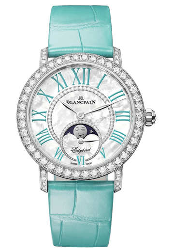 Blancpain Ladybird Colors Phases de Lune White Gold Turquoise Alligator Ladies Watch - 3662A 1954 55B