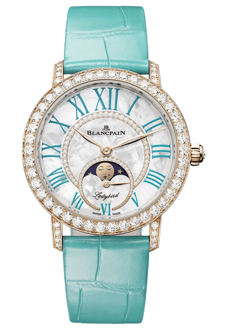 Blancpain Ladybird Colors Phases de Lune Red Gold Turquoise Alligator Ladies Watch - 3662A 2954 55B