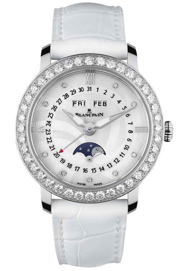 Blancpain Ladybird Quantieme Complet Diamond White Alligator Ladies Watch - 3663A 4654 55B