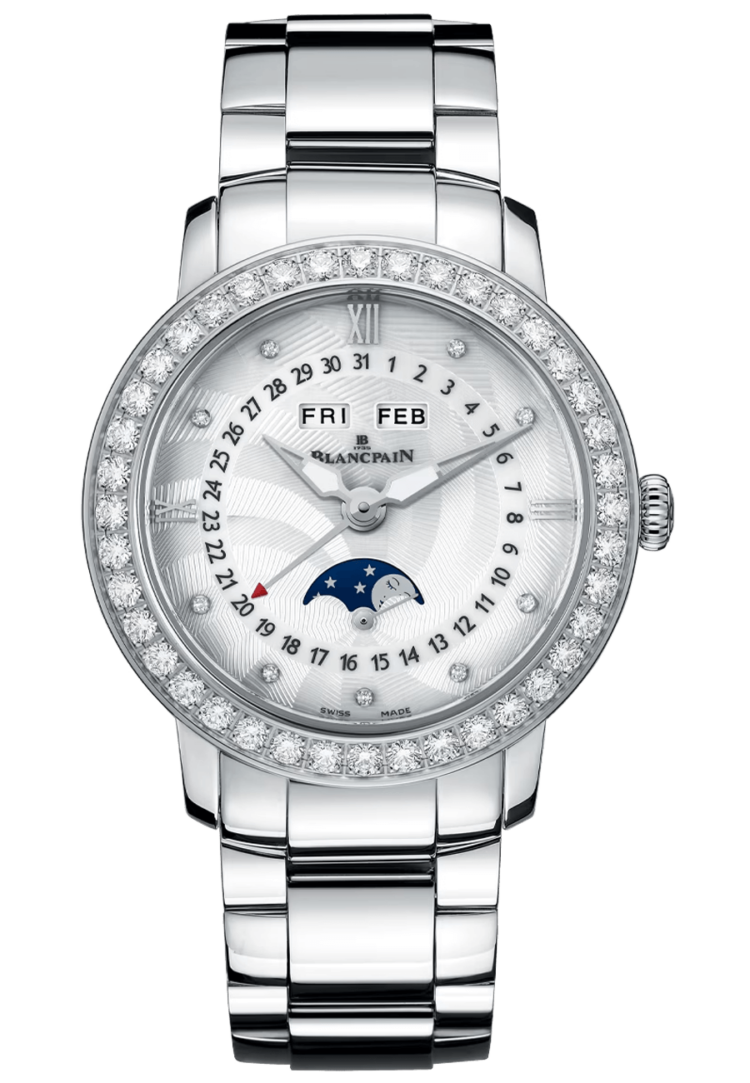 Blancpain Ladybird Quantieme Complet Steel Diamond Ladies Watch - 3663A 4654 71B