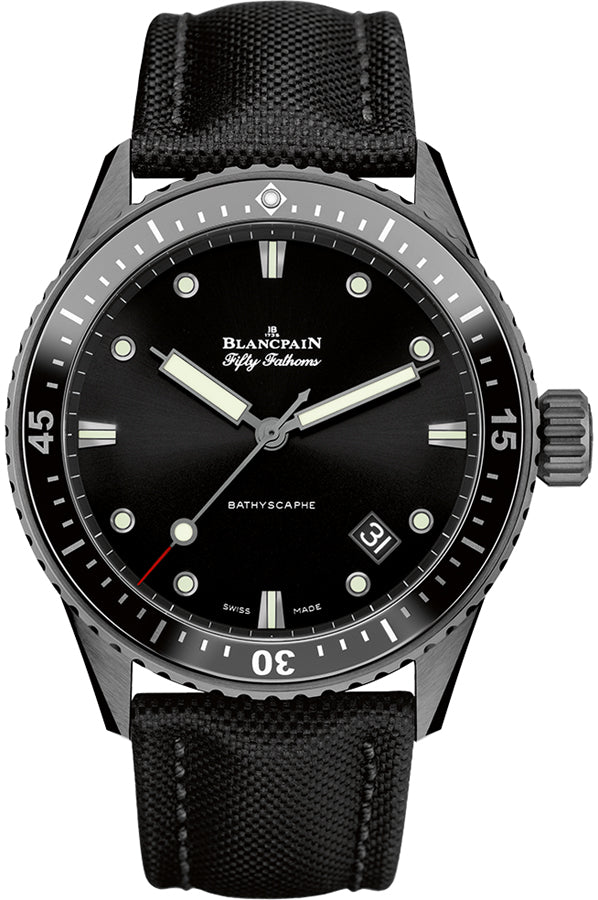 Blancpain Fifty Fathoms Bathyscaphe Black Ceramic Sail-Canvas Men's Watch - 5000 0130 B52A