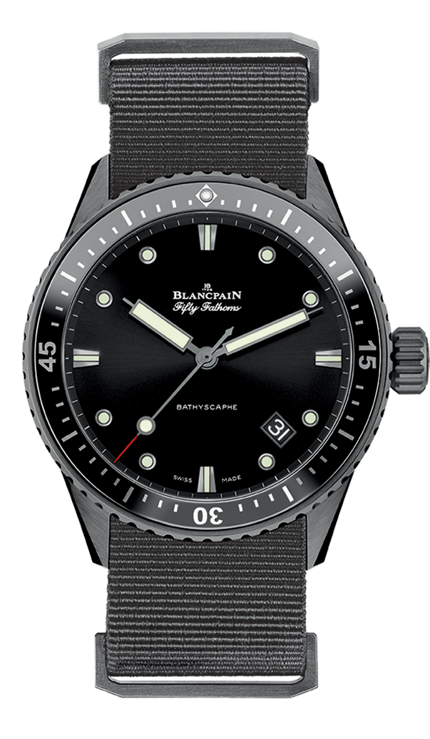 Blancpain Fifty Fathoms Bathyscaphe Ceramic Grey NATO Men's Watch - 5000 0130 NABA