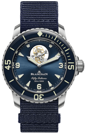 Blancpain Fifty Fathoms Tourbillon 8 Jours Titanium Blue NATO Men's Watch - 5025 12B40 NAOA