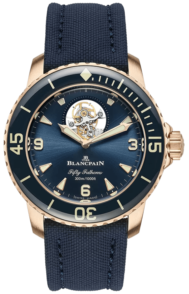 Blancpain Fifty Fathoms Tourbillon 8 Jours Red Gold Blue Canvas Men's Watch - 5025 36B40 O52B