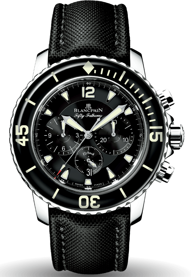 Blancpain Fifty Fathoms Bathyscaphe Chronographe Flyback 45mm Steel Black Canvas Men's Watch - 5085F 1130 52A