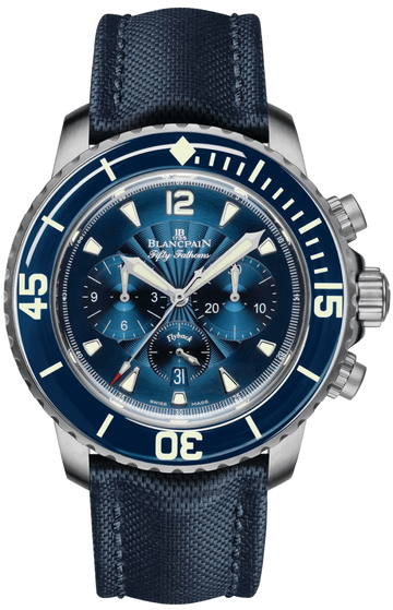 Blancpain Fifty Fathoms Chronographe Flyback Steel Blue Sail-Canvas Men's Watch - 5085FB 1140 52B