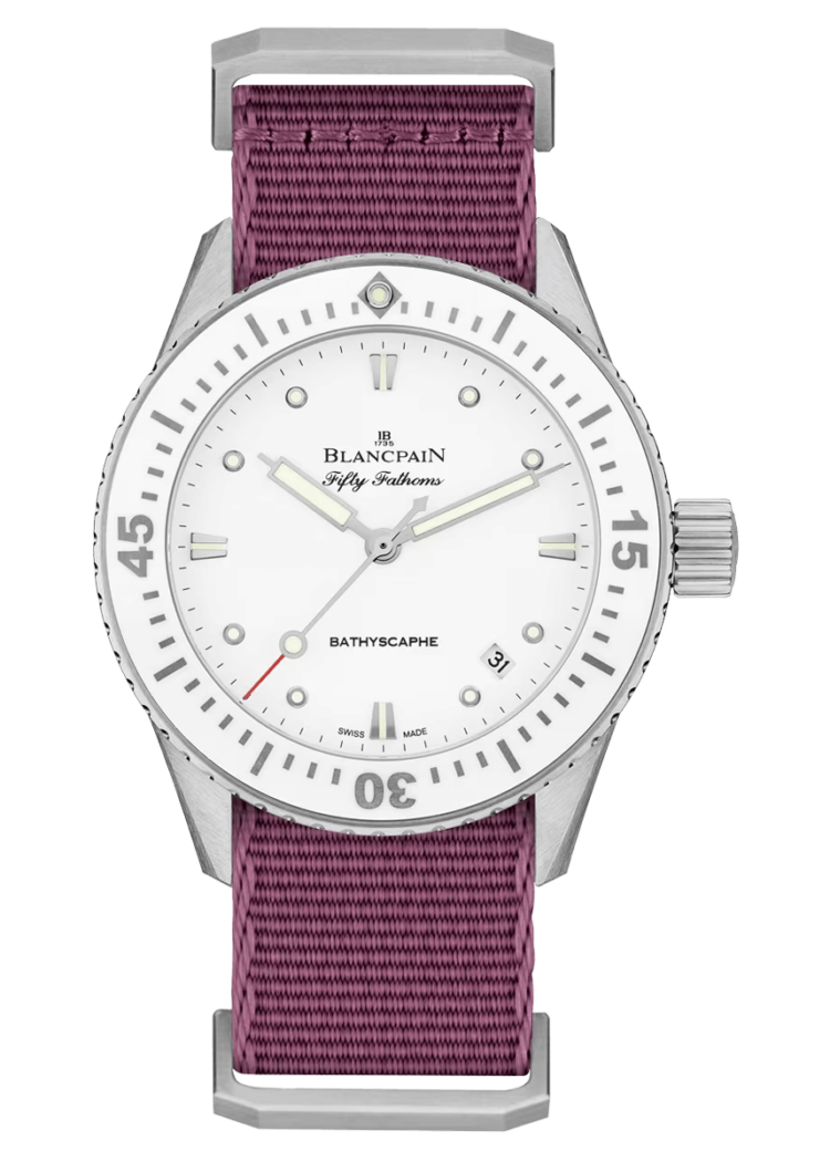 Blancpain Fifty Fathoms Bathyscaphe 38mm Ultra-Slim Purple NATO Ladies Watch - 5100 1127 NAVA