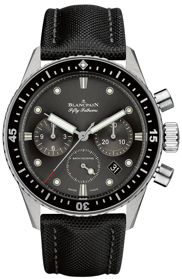 Blancpain Fifty Fathoms Bathyscaphe Chronographe Flyback Grey Steel Black Canvas Men's Watch - 5200 1110 B52A