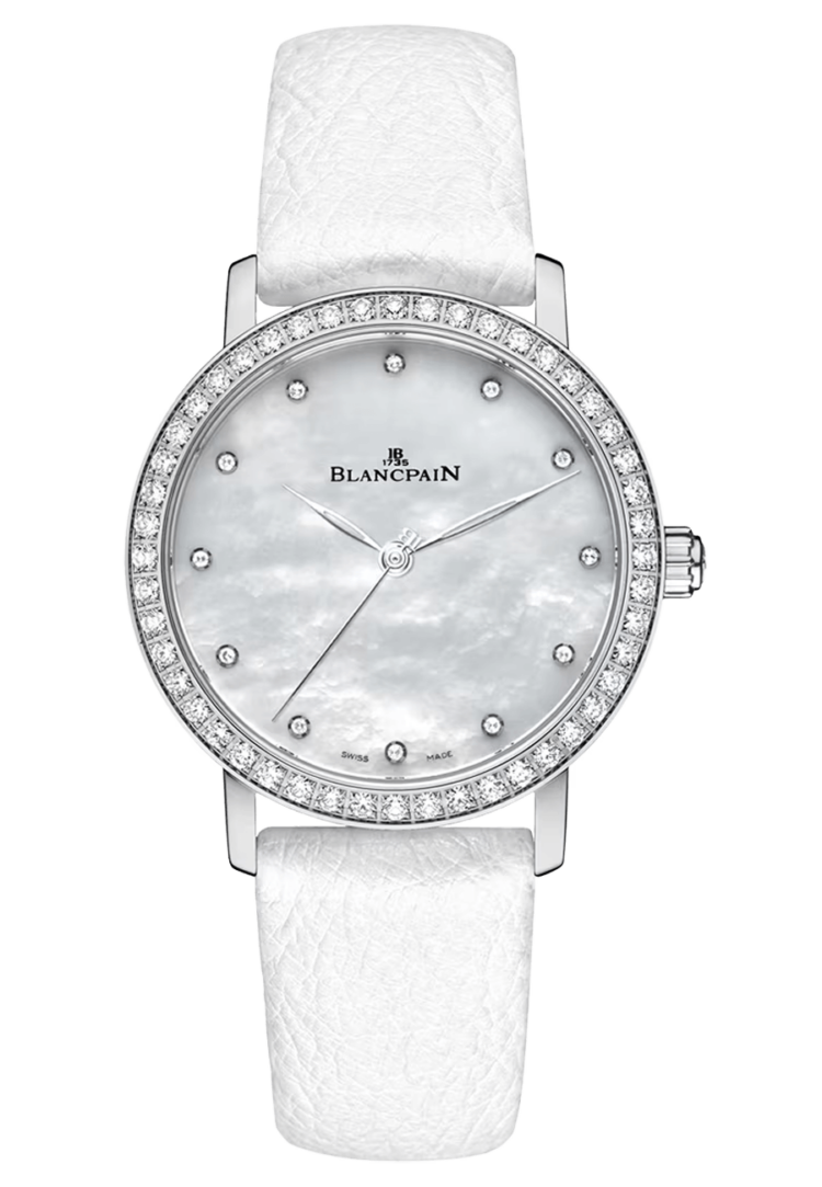 Blancpain Villeret Ultraplate Steel Diamond Mother of Pearl Leather Ladies Watch - 6102 4654 95A