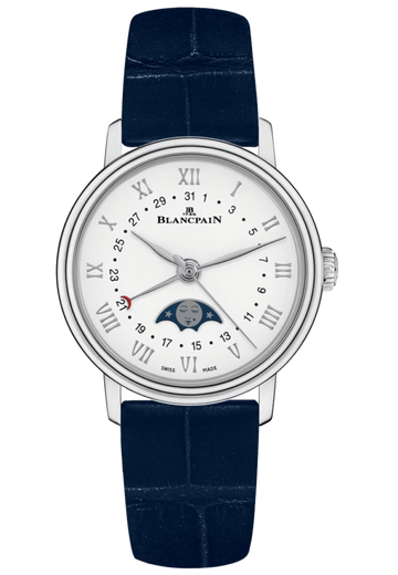 Blancpain Villeret Quantieme Phases de Lune Steel Blue Alligator Ladies Watch - 6106 1127 55A