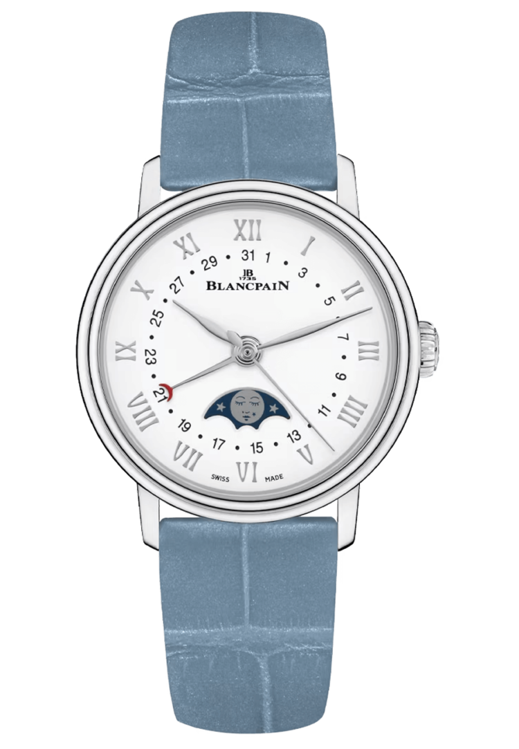 Blancpain Villeret Quantieme Phases de Lune Steel Leather Ladies Watch - 6106 1127 95A