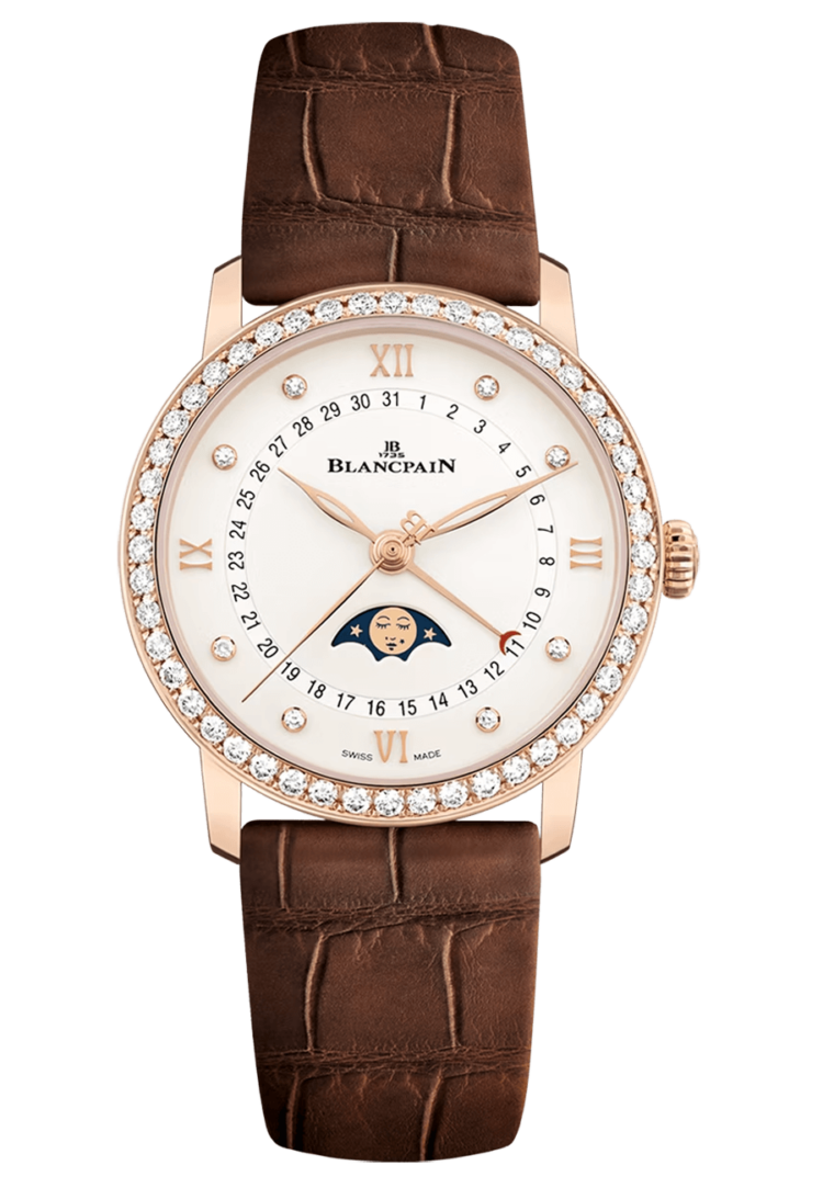 Blancpain Villeret Quantieme Phase de Lune Diamond Brown Alligator Ladies Watch - 6126 2987 55A