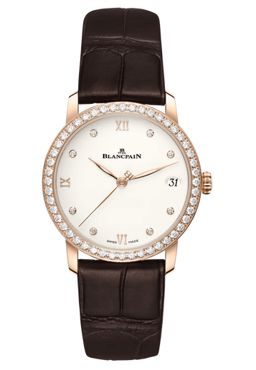 Blancpain Villeret Women Date Red Gold Diamond Ultra-Slim Alligator Ladies Watch - 6127 2987 55B