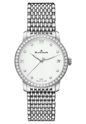 Blancpain Villeret Women Date Steel Mille Mailles Diamond Ultra-Slim Ladies Watch - 6127 4628 MMB