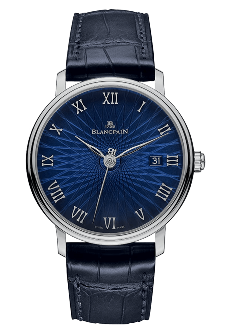 Blancpain Villeret Ultraplate Date White Gold Blue Alligator Men's Watch - 6223C 1529 55A