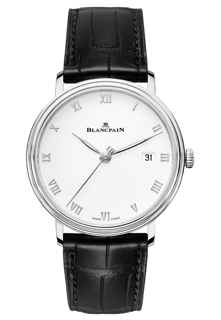 Blancpain Villeret Ultraplate Date Steel Ultra-Slim Black Alligator Men's Watch - 6224 1127 55B