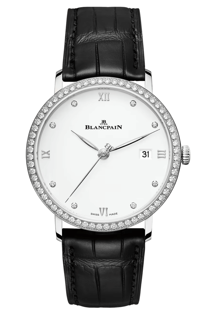 Blancpain Villeret Ultraplate Date Steel Diamond Ultra-Slim Alligator Men's Watch - 6224 4628 55B