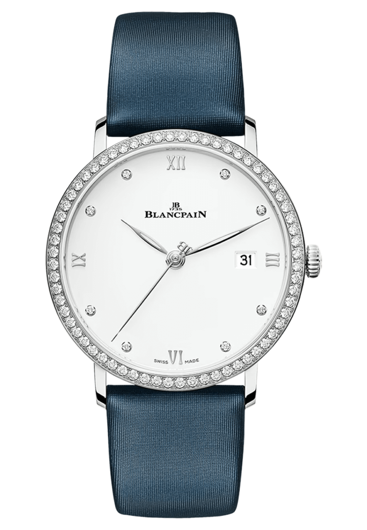 Blancpain Villeret Ultraplate Date Ultra-Slim Steel Diamond Satin Ladies Watch - 6224 4628 95A