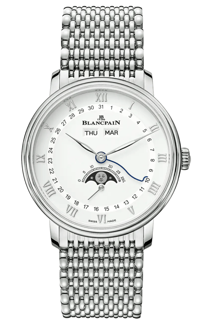 Blancpain Villeret Quantieme Complet White Mille Mailles Steel Men's Watch - 6264 1127 MMB