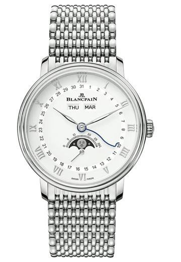 Blancpain Villeret Quantieme Complet White Mille Mailles Steel Men's Watch - 6264 1127 MMB