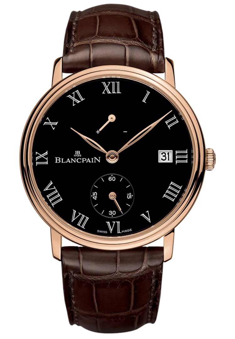 Blancpain Villeret 8 Jours Manuelle Red Gold Black Dial Brown Alligator Men's Watch - 6614 3637 55B