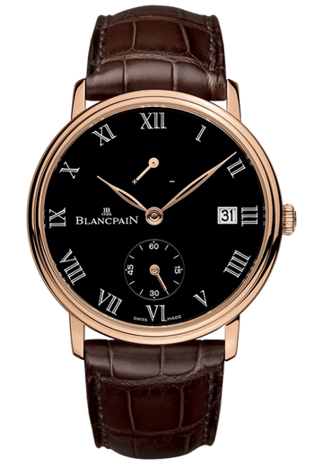 Blancpain Villeret 8 Jours Manuelle Red Gold Black Dial Brown Alligator Men's Watch - 6614 3637 55B