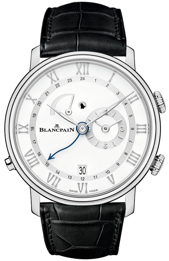 Blancpain Villeret Reveil GMT Steel Black Alligator Men's Watch - 6640 1127 55B