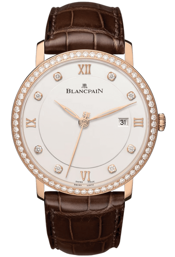 Blancpain Villeret Ultraplate Date 40mm Diamond Red Gold Alligator Men's Watch - 6651 2987 55B