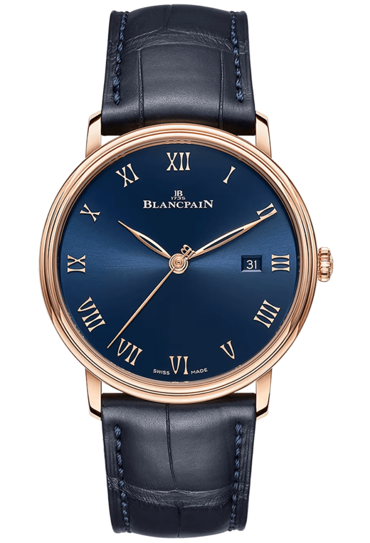 Blancpain Villeret Ultraplate Date 40mm Red Gold Blue Alligator Men's Watch - 6651 3640 55B