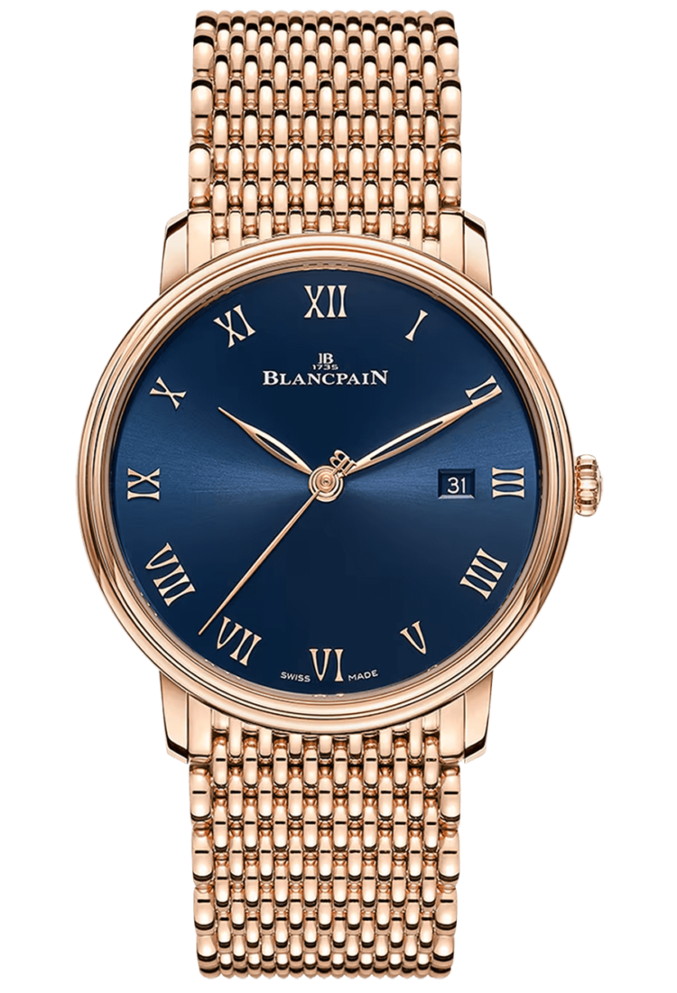 Blancpain Villeret Ultraplate Date 40mm Blue Mille Mailles Red Gold Men's Watch - 6651 3640 MMB