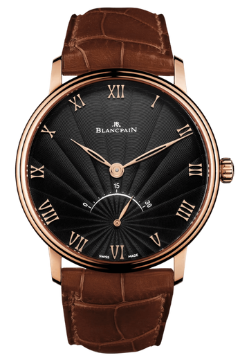 Blancpain Villeret Ultraplate Retrograde Black Dial Red Gold Alligator Men's Watch - 6653 3630 55B