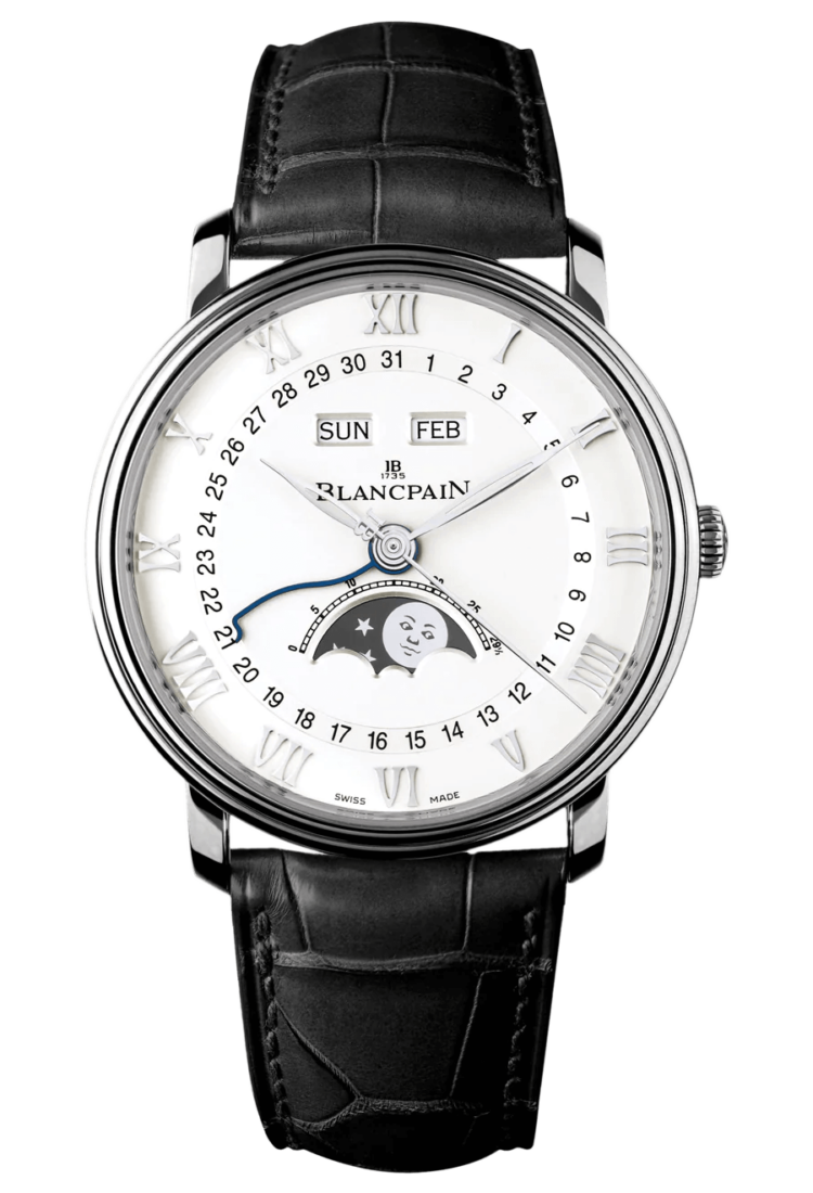 Blancpain Villeret Quantieme Complet Black Alligator Steel Men's Watch - 6654 1127 55B