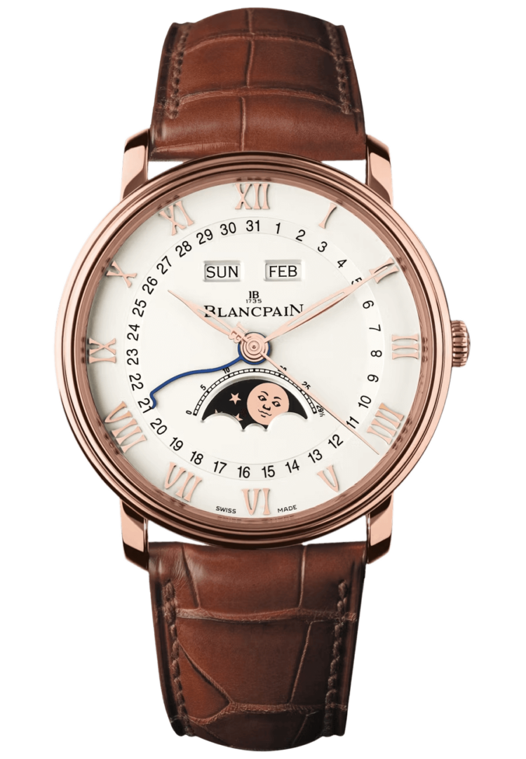 Blancpain Villeret Quantieme Complet Red Gold Alligator Men's Watch - 6654 3642 55B