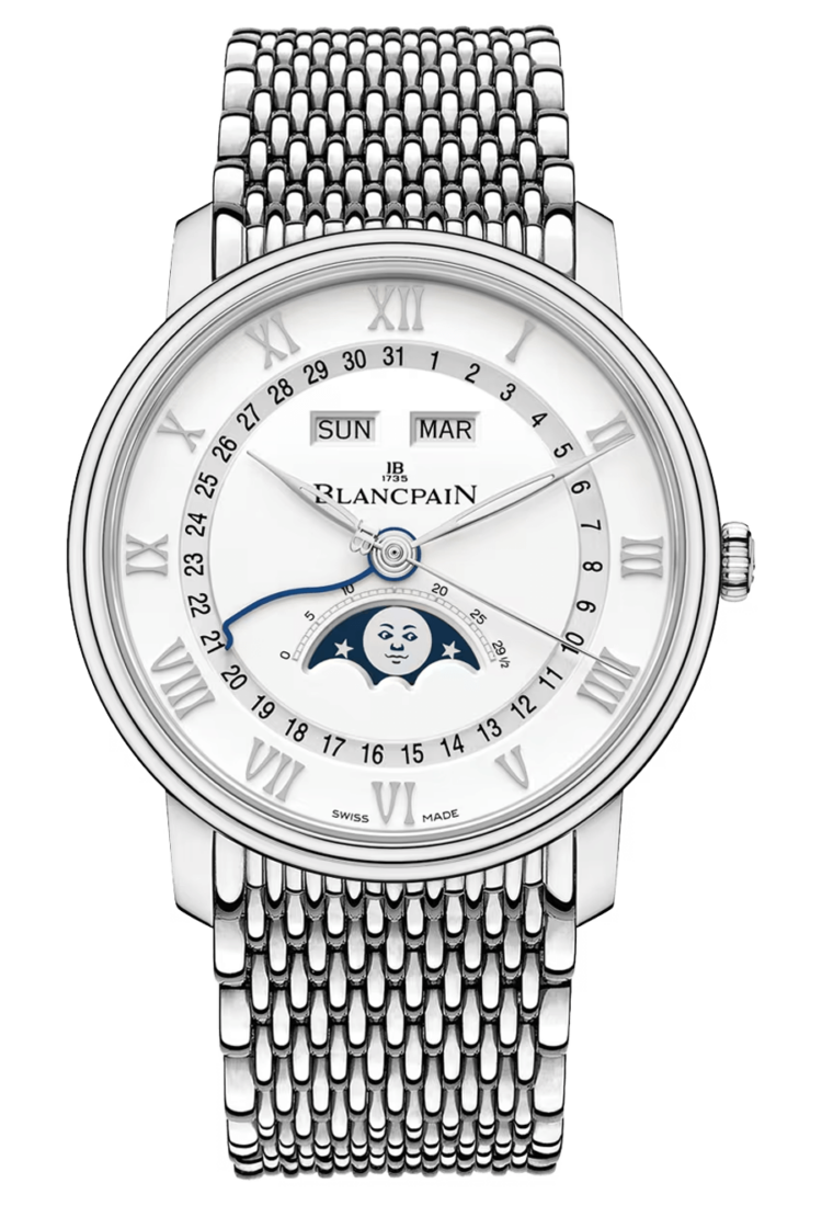 Blancpain Villeret Quantieme Complet Mille Mailles Steel Men's Watch - 6654A 1127 MMB
