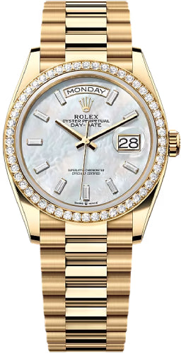 Rolex Day-Date 36 36mm White MOP Diamond-Set Dial Diamond-Set Bezel President Bracelet - 128348RBR